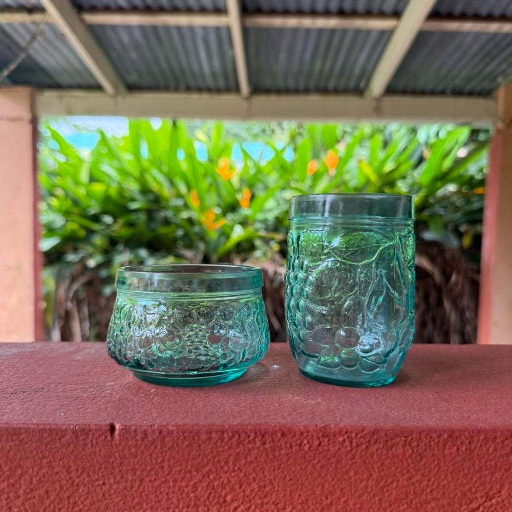Cisper Brazil Turquoise‎ Blue Textured Glass Set of 2 Different Heights Vintage